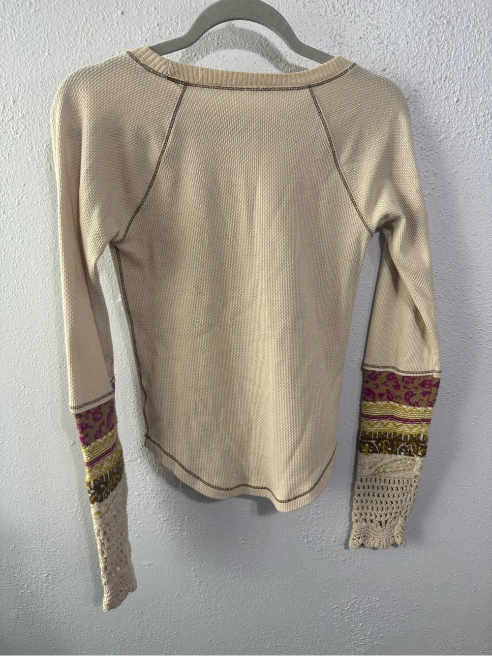 Free People in the mix Henley Cream Long Sleeve Thermal Top Med crochet boho